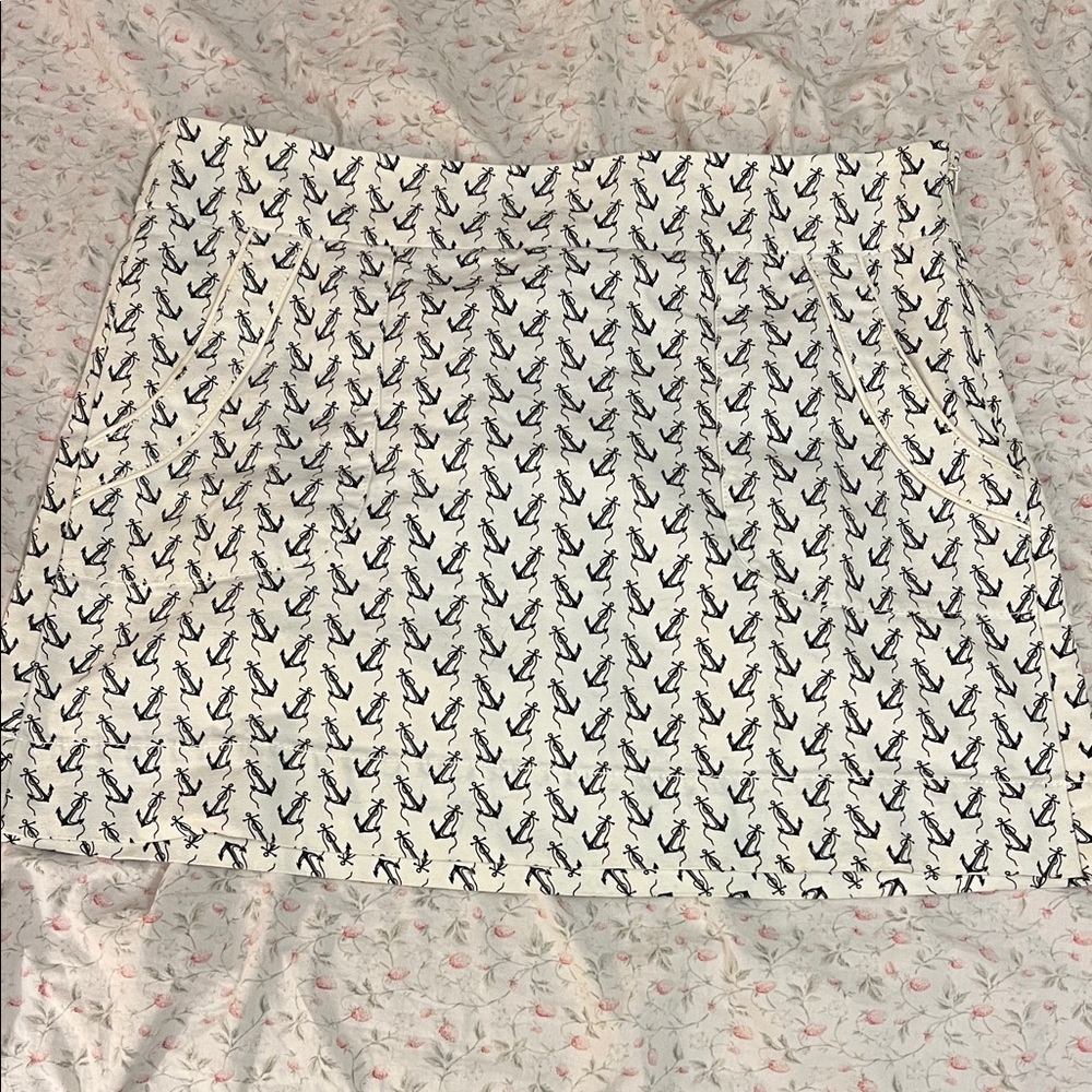J Crew Anchor Print White mini Skirt sz 10